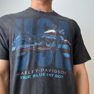 Vintage 2001 Harley Davidson Columbus Graphics Black Tee Shirt Y2K
